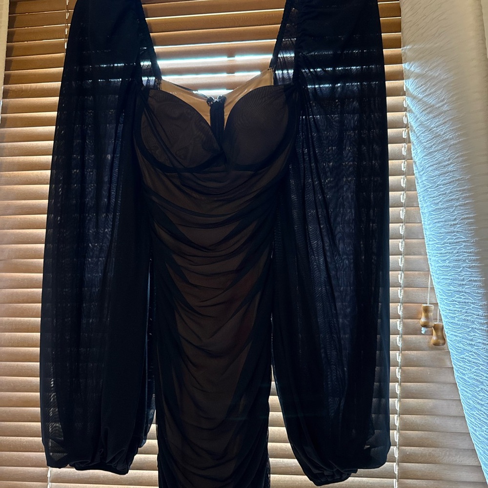 Elegant Black Mesh Dress with Long Sleeves